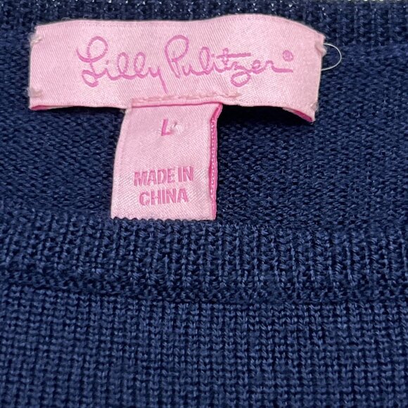 Lilly Pulitzer Helena Dress Womens L Blue Merino Wool Sweater Midi Preppy Office - Picture 9 of 10